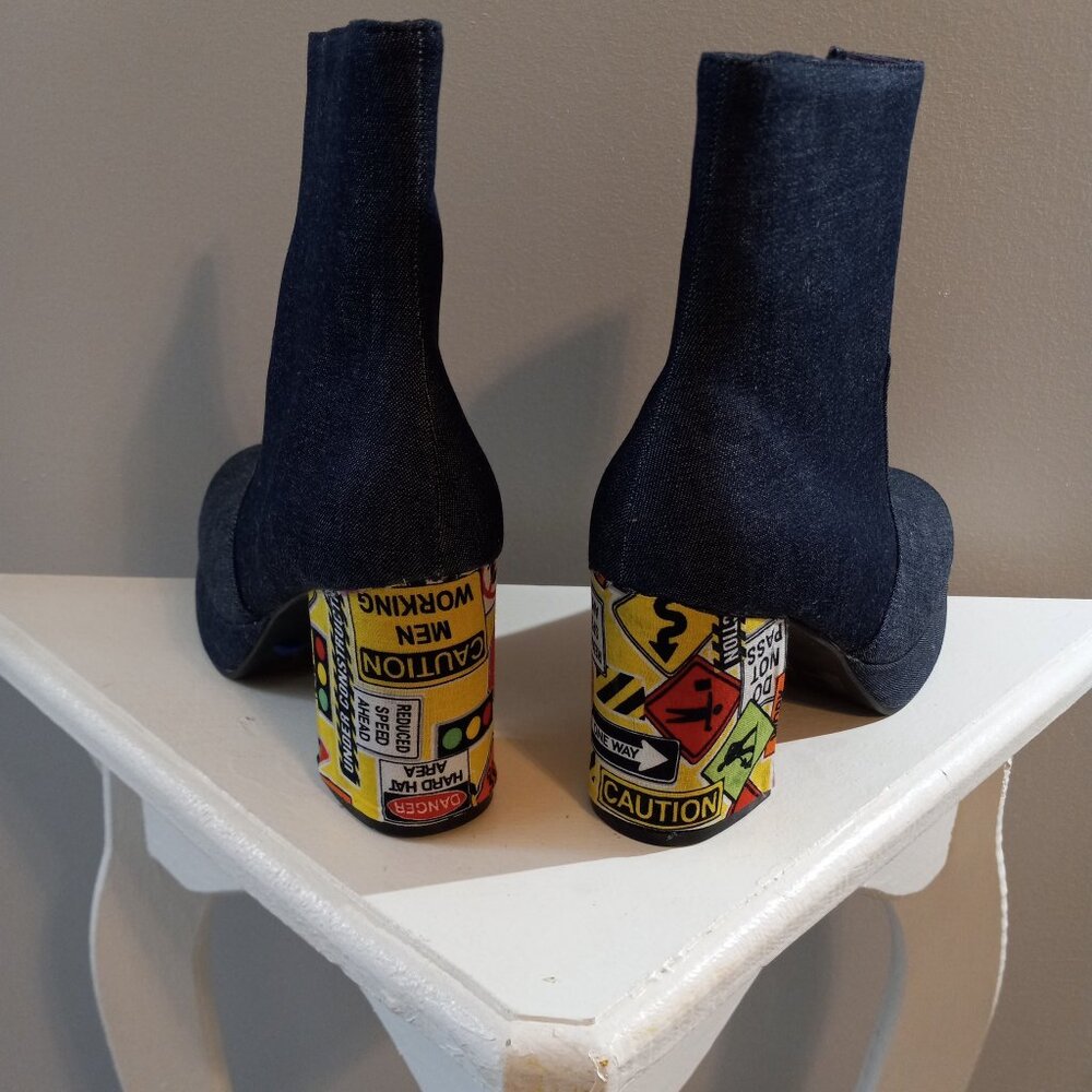 Cartoon Heel Denim Boots - Picture 2 of 9